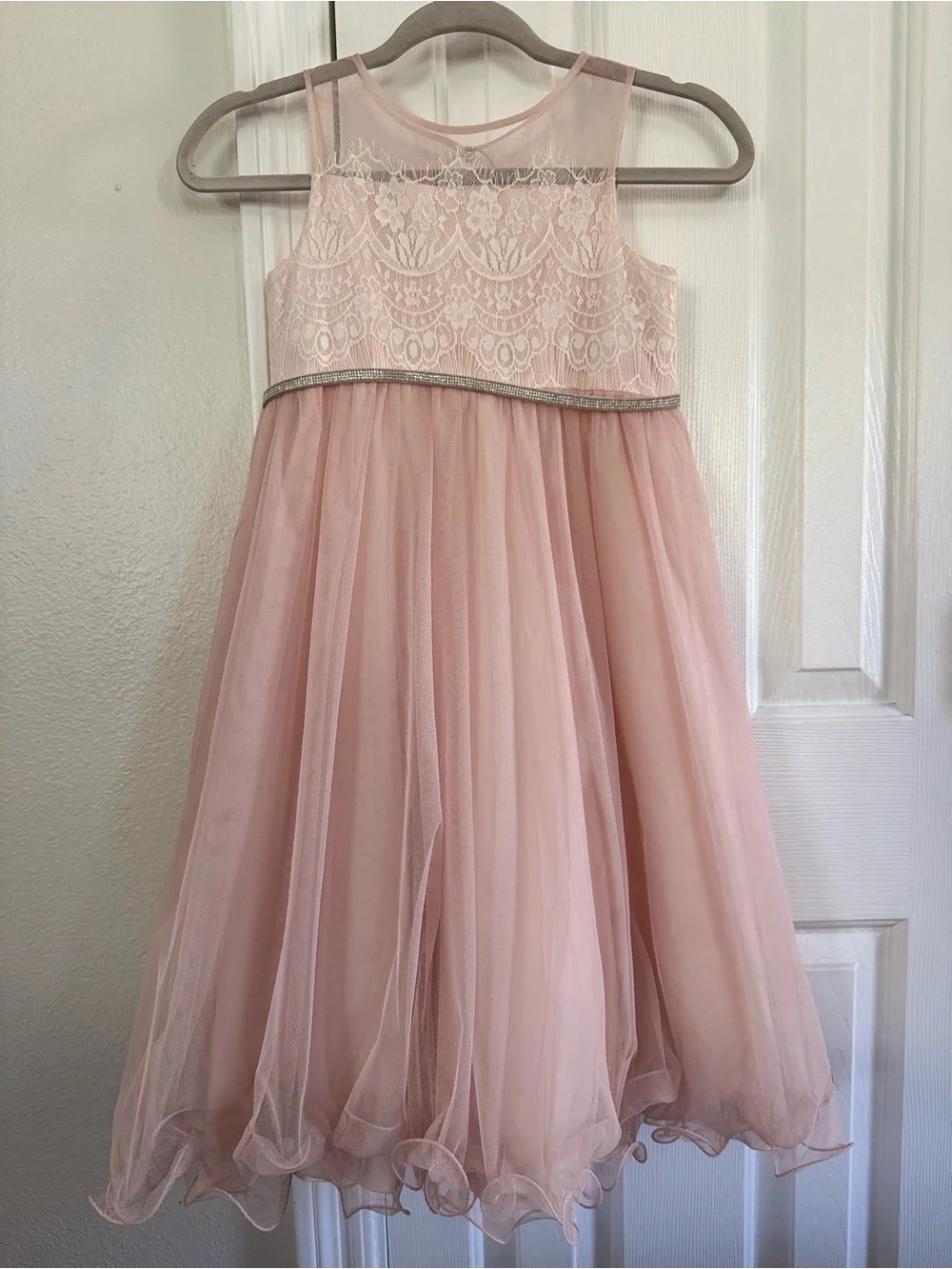 Girls' Pink Tulle Lace Party Dress